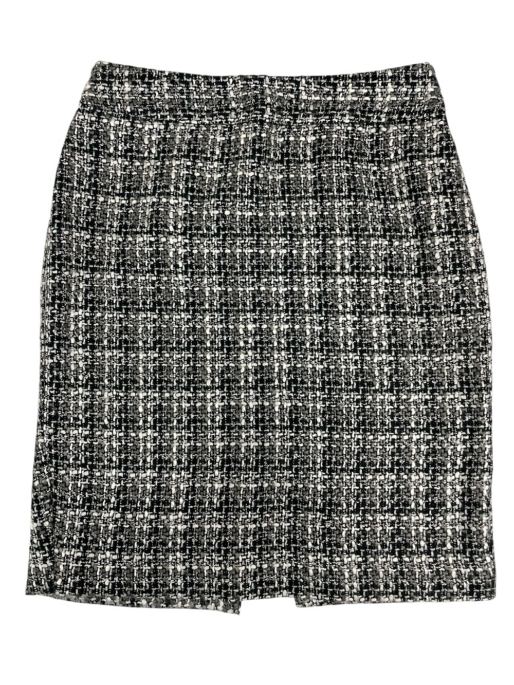 Banana Republic Plaid Textured Tweed Pencil Skirt Black White Grey Size 4